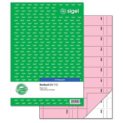 SIGEL BO112 Bonbuch Bonblock, 1000 Abrisse rosa, DIN A4, 2x50 Blatt