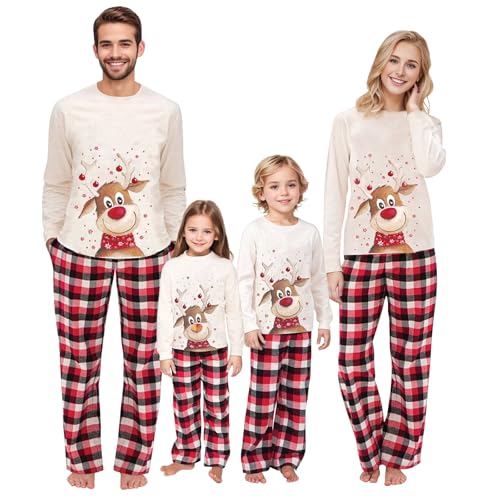 Tutamaz Weihnachten Schlafanzug Familien Pyjama Set, Weihnachtsoutfit Familie Pyjama Set Lang Tops+Hosen, Weihnachts Schlafanzug,Weihnachts-Pyjama für Vater, Mutter, Mädchen, Jungen