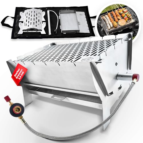 Little Bro | Mobiler Steckgrill [mit Tragetasche] Tragbarer Edelstahlgrill - Sowohl für Kohle, als auch für Gas geeignet, Holzkohlegrill Camping, Outdoor Griller tragbar, Portable Grills, Gasgrill