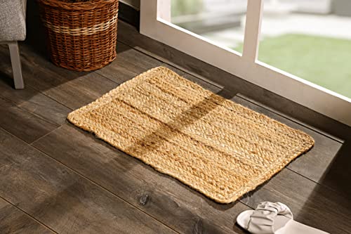 Spetebo Jute Teppich geflochten Natur - rechteckig / 60 x 40 cm - Kurzflor Läufer im Ethno-Style - Niedrigflor Naturfaser Matte recycelbar wasserabweisend antistatisch farbecht