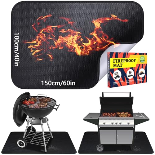 Feuerfeste Unterlage, 100 × 150cm Hitzebeständig bis 1800°F Hitzeschutzmatte, Grillmatte, Feuerschutzmatte, Fallschutzmatten Outdoor, Bodenschutzmatte, BBQ Gril Matte