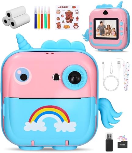 Kinderkamera Sofortbildkamera, Digitalkamera für Kinder,Kinderkamera mit 1080P HD-Bildschirm, 32GB TF-Karte, 5 Farbstiften und USB-Kartenleser, Kinder von 3-12 Jahren