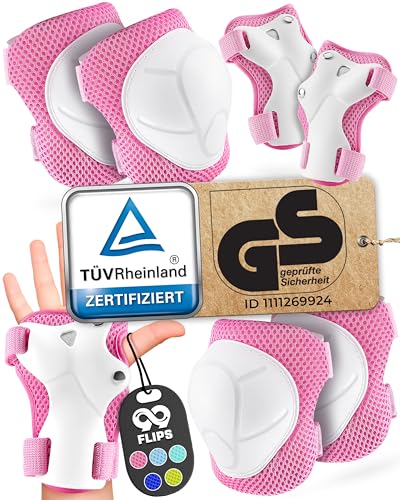 99FLIPS Knieschoner Kinder 3 Jahre Schoner Inliner Kinder - TÜV Rheinland GS Siegel [6er Set] FLASH - XS Pink - Protektoren - Knieschützer Kinder Protektoren Knie- und Ellenbogenschützer