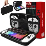 Orzly Switch Tasche für Nintendo Switch/Switch OLED und Switch Zubehör - Stoßfeste Tragetasche - Harte Schutzhülle, Reisetasche mit Aufbewahrung für Konsole, Joycons, Zubehör und Spiele - Schwarz