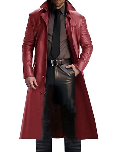 Herren in voller Länge Ledermantel schwarzer Leder Klassiker in voller Länge langer Trenchcoat braun rot