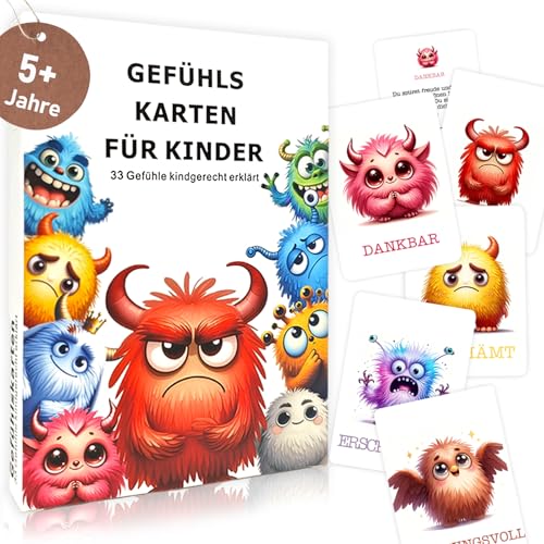 Gefühlskarten für Kinder,33 Gefühlsmonster Karten Erklärungstexte, Für Kindergarten & Grundschule,Sozial-emotionale Entwicklung fördern