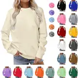 Komiseup Longshirt Damen Sport Langarm Sweatshirt Basic Rundhals Pullover ohne Kapuze Elegant Einfarbig Langarmshirt Locker Casual Oberteil Herbst Winter Baumwolle Pulli Teenager Mädchen Streetwear