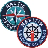 2er-Set, Maritim + Nautic Patches 62 mm rund/Sailing Segeln Wassersport Yachting Boot Schiff/Aufnäher Aufbügler Sticker Flicken Bügelbild Patch für Kleidung Taschen/Club of Heroes