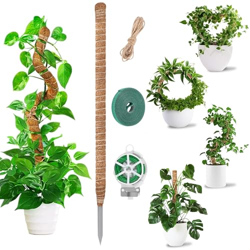 Moosstab, 120 cm Moosstab für Monstera, Rankhilfe Monstera, Pflanzenstütze, Rankhilfe Zimmerpflanzen, Pflanzenstab, Moss Pole mit Zubehör, Kokosstab Monstera, für Kletterpflanzen im Innenbereich