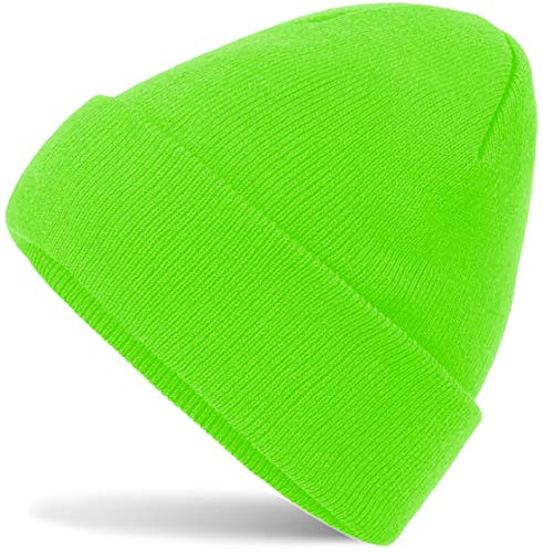 Hatstar Neon Beanie | zum Kostüm für Karneval Fasching 80er 90er Jahre Party | Damen Mütze - Herren Wintermütze Strickmütze (neon grün)