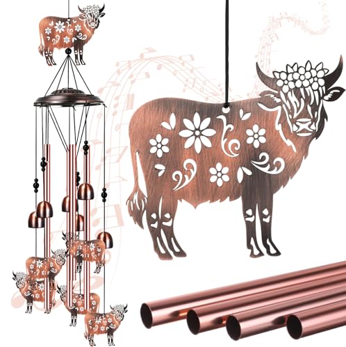 Briwooody Kuh-Windspiel für draußen, Hochlandkuh, Geschenke für Frauen und Männer, Kuhliebhaber, Metall, Windspiel, Gedenkspiel, Festival, Geburtstagsgeschenk, Kuhhof-Dekoration für draußen, Terrasse,