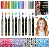Tattoo Stifte Kinder, 10 Stück Glitzer Tattoo Kinder Tattoostifte Set für die Haut mit 8 Blätter 92 Schablonen Groß Temporäre Tattoo Henna Schablonen für Kinder Erwachsene Geburtstage Party Halloween