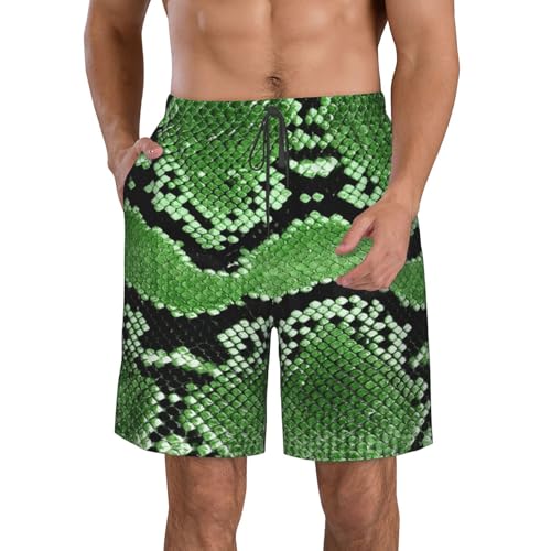 JRBWTDBW Herren-Badehose aus Schlangenleder, Boardshorts mit Reißverschlusstaschen, Surfen, dehnbar, Strand-Shorts, atmungsaktives Netzfutter, schnell trocknend, weiß, XXL-4XL