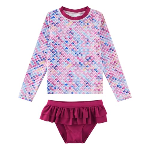 upandfast Mädchen Langärmliger Badeanzug mit Rüschen Bikini 2-teiliges Set(4 Jahre,Rosa)