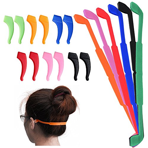 Senhai Anti-Rutsch-Brillen-Halterung mit 6 Paar Ohr-Haken, für Kinder und Erwachsene, ideal beim Sport, Schwarz / Rot / Orange / Pink / Blau / Grün, 6 Stück