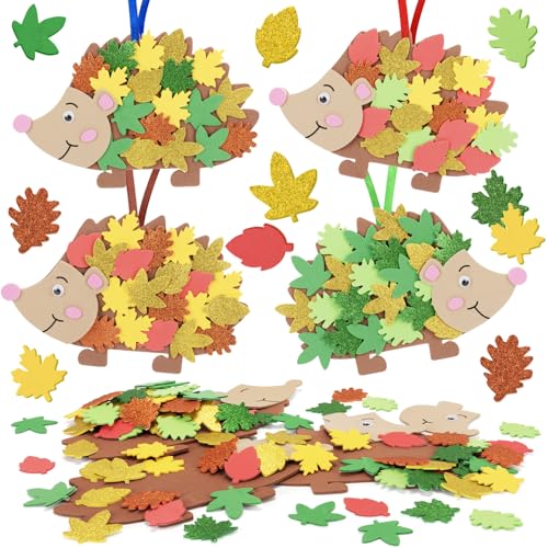 Orifinter Bastelset Herbst, 12 Igel Herbst Basteln Für Kinder, EVA Basteln Herbst, Bastelset Kinder 3 4 5 6 Jahre, Herbstdeko Fenster, mit Moosgummi Schablonen, Wackelaugen, Ahornblatt Selbstklebendes