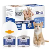 Pheromone Katzen Beruhigung Steckdose 3 In 1 FüR Cat Calming Diffuser Katze Anti Stress Beruhigendes Beruhigungsmittel Diffusor-Set Geschmacklos（1 StöPsel + 2 NachfüLlpackungen à 48 Ml）