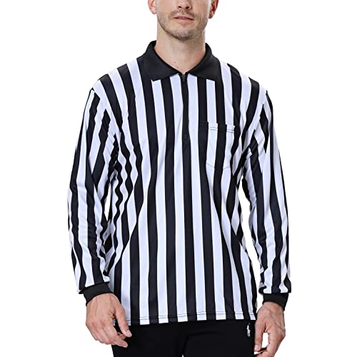 TopTie Herren Offizielles Schiedsrichter-Shirt langärmliges Umpire Trikot Schwarz und Weiß Streifen