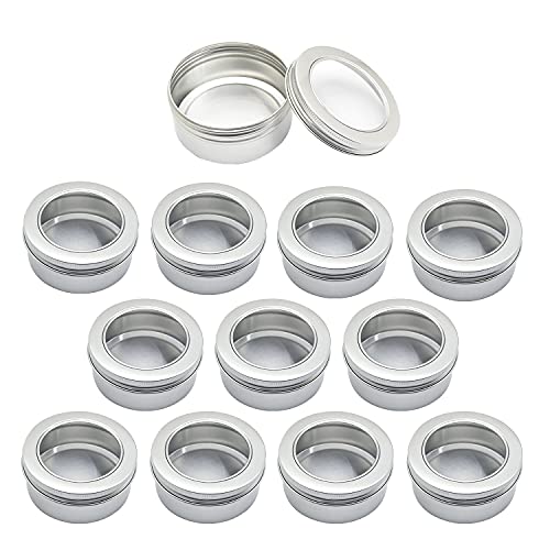 ZEOABSY 12 Stück 150ml Silber Leere Aluminiumdose Aluminium Runde Aludose Blechdosen mit Schraubdeckel Sichtfenster Cremedosen Dosen für DIY Salben Kerze Kosmetik Rasierseife