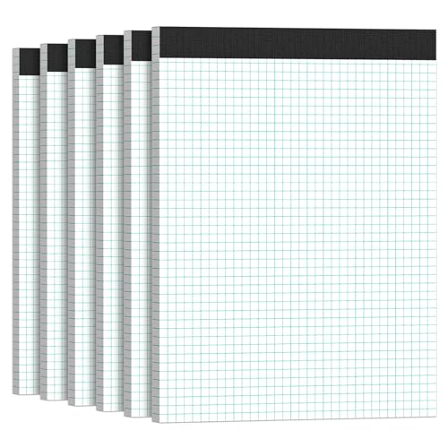 Notizblock A4 Kariert Notizblöcke, 6 Stück Schreibblock Kariert A4, 30 Blatt/ 60 Pages Block A4 Karierter mit Rand Gelocht, Notizbuch 70g/m² Karierter Blöcke für Schulblock, Kopfverleimt, Papier