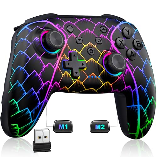 Kabelloser PC Controller, Elegamefy Switch Pro Controller mit Hall-Effekt Joysticks & Triggern, Cooles Dynamisches Licht, 1000mAh Akku, Controller für PC, Switch, iOS und Android