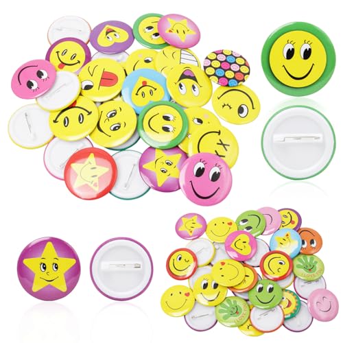 UTMACH 60 Stück Smile Anstecker Buttons Anstecker Smile Face Pin Smile Badge Pin für Schulprojekte Party Abzeichen,Geschenke Kinder,Hemden,Kostüme,45mm 30mm(Zufällige Stile)