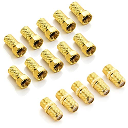 deleyCON F-Stecker Set mit 5x Verbinder & 10x F-Stecker 7mm Gummidichtung Breite Mutter Koaxialkabel Antennenkabel für Sat Kabel BK Anlagen