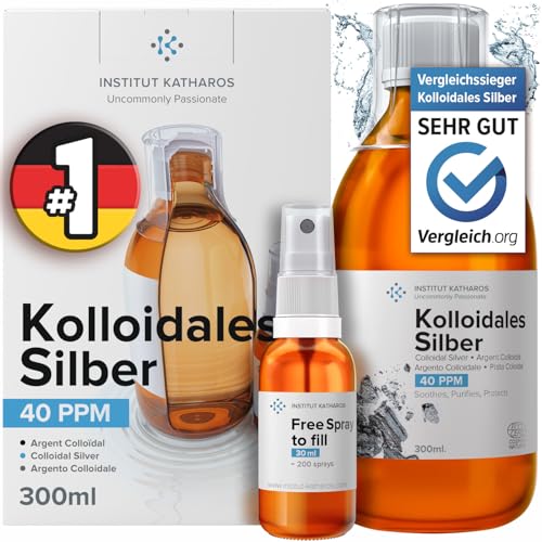 Kolloidales Silber 100% natürlich | 40 PPM (300ml) | Cosmos Natural zertifiziert | Mit auffüllbarem 30ml-Spray | Hohe Konzentration, kleinere Partikeln, höhere Wirksamkeit | Ebook enthalten