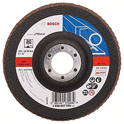 Bosch Accessories Professional Fächerschleifscheibe (für Winkelschleifer verschiedene Materialien, gerade Ausführung, Ø 125 mm, Körnung 80), Schwarz