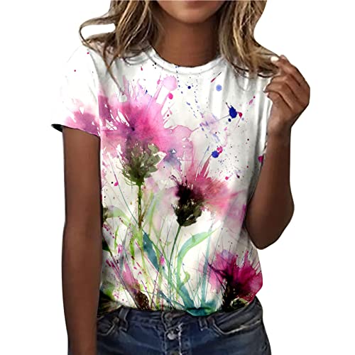 Weiße Tshirts Damen Große Größen Kurzarm Rundhals Hemd Bluse Mode Motiv Shirt Sommer Oberteile Teenager Mädchen Festliche T-Shirt Lose Sommershirt Baumwolle Tops