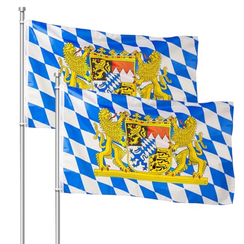 2 Stück Bayern Flagge, 90 x 150 cm Bayerische Fahne, Deutschland Bayerische Fahnen, Bayerische Flagge mit Messing-Ösen, Oktoberfest Deko Fahnen für Indoor und Outdoor