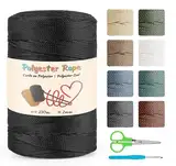 2mm 250m Polypropylen-schnur Makramee Garn Set, 100% Polyester Cord Polypropylene Yarn, Makramee-Kordel für DIY Handwerk, Strickwaren (Schwarz)
