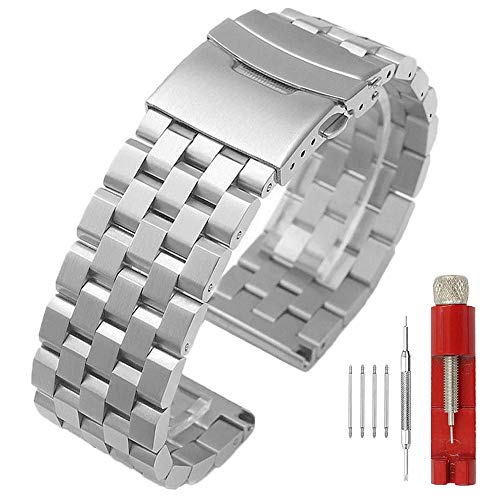 Kai Tian Silber Prämie Matt 5 Reihen Armbanduhr 18mm Doppelschlösser Edelstahl Uhrenarmband für Damen Herren Ersatz Metall Uhrenband Band Armband