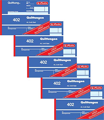 Herlitz Quittungsblock 402, selbstdurchschreibend, A6 quer, 2 x 40 Blatt (5 Stück)