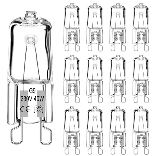 Halogen Leuchtmittel G9 (12 StüCke) Halogen G9 40w 230v, 560LM 2700K Warmweiß Dimmbar Kein Flackern Halogenlampen Stiftsockellampe Für Backofenlampe 300°C Mikrowellen Herd,Deckenleuchten,Wandlampe