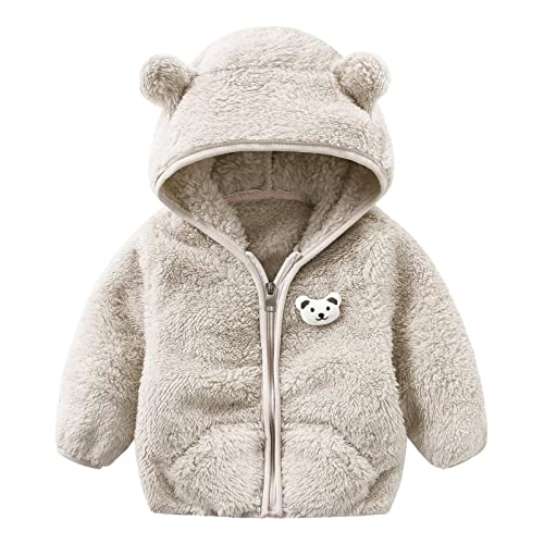 Neugeborenes Baby Mädchen Jungen Jacke Bärenohren Kapuzen Oberbekleidung Reißverschluss Warmer Fleece Wintermantel Wintermantel für Kleinkinder (Grey, 0-6 Months)