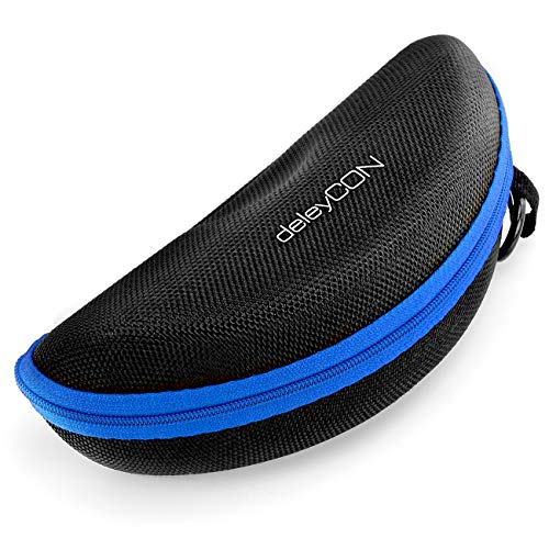 deleyCON Brillenetui Hardcase Hartschalen Etui Brillentasche Brillenbox Hardcover Tasche Sportbrillen Fahrradbrillen Brillen Lesebrillen Sonnenbrillen Brillenputztuch - Schwarz Blau