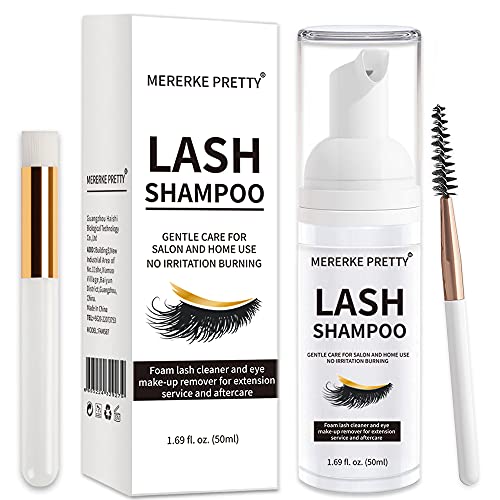 Flüssig,Wimpernverlängerung Shampoo 50 ml + Pinsel - Augenlid Schaumreiniger - Sensitive Paraben- und Sulfatfrei - Wimpernwaschung und Wimpernbad für Extensions - Salongebrauch und Haushaltspflege
