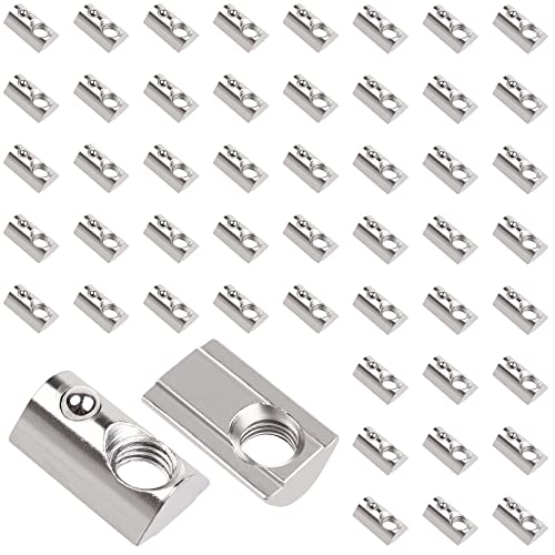 Yeepeo 50 Stück Nutensteine mit kugel Nut 6, 20-Serie Nutenstein M5 Gewinde mit Zentrierung Steg, Kohlenstoffstahl Gleitmutter mit Federkugel T Nutsteine Set für Aluminiumprofil-Extrusionsschlitz