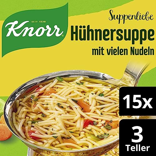 Knorr Suppenliebe Hühnersuppe für eine leckere Nudelsuppe mit vielen Nudeln ohne geschmacksverstärkende Zusatzstoffe und Farbstoffe 15 x 3 Teller