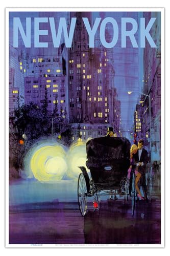 New York – Central Park – Pferdekutschenfahrt bei Nacht – Vintage Flugreise Poster von Van Kaufman c.1965 – Master Art Print (ungerahmt) 30,5 x 45,7 cm