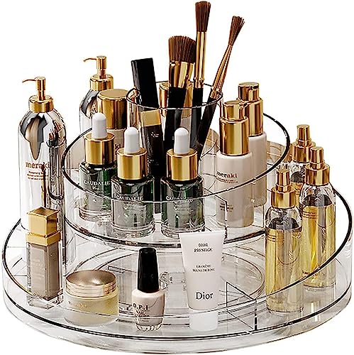 Greentainer Make-up Organizer 360°drehbarer Kosmetik Organizer aus Acryl für Parfüm und Schmuck,Großer Kosmetikbox für Schlafzimmer, Badezimmer, Büro,Beauty Organizer für Schminktisch |Transparent