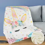 WERNNSAI Einhorndecke - 125 x 150 cm Sherpa Fleece Flauschige Kuscheldecke für Mädchen Kinder Baby Shower Geburtstag Geschenke Sofa Couch Wohn Bett Decken Sofaüberwurf überwurf Decke