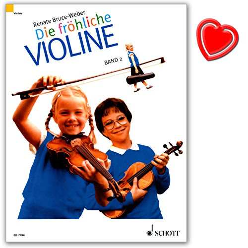 Die fröhliche Violine Band 2 - Geigenschule von Renate Bruce-Weber - Lehrbuch zielt auf einen spielerischen frühen Beginn mit dem Instrument - mit bunter herzförmiger Notenklammer