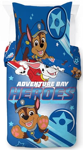 Nickelodeon Paw Patrol 100% Baumwolle Einzelbett-Bettbezug-Set – Chase Blau Bettwäsche Enthält Kissenbezug 80 x 80 cm