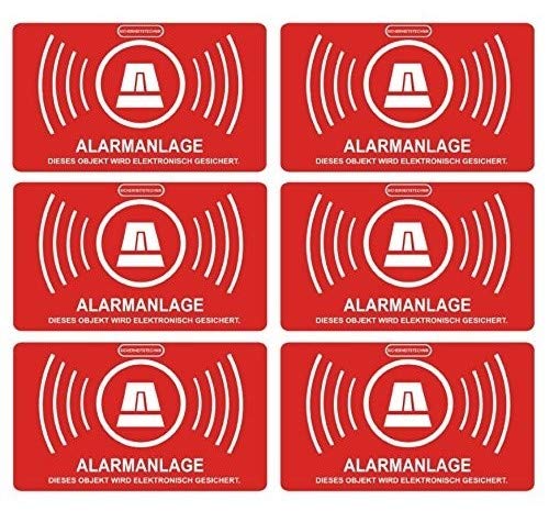 6 Stück Aufkleber Alarmanlage | alarmgesichert | Folie 5 x 3 cm | wetterfest | UV Schutz | Aufkleberset