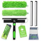 Fensterwischer und Fensterabzieher Profi Kombi-Set | Set Profi 25 cm mit Mikrofaser- und Chenille-Ersatzpads für Bad, Dusche, Auto, Glas (Fensterreiniger – Ohne Stiel)