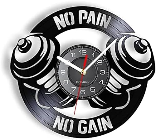 AVJERA No Pain No Gain Vinyl-Schallplatten- Home Gym Decor Fitness Center Schild Hanteln Exclusive Work Out Stille Quarz-