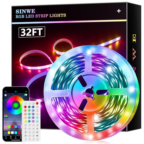 SINWE Led Strip,10M RGB Led Streifen,Smart Led Lights,Led Leiste mit Fernbedienung und APP, Led Lights Dimmbar, Musik Sync, Timer-Einstellung für Gaming Zimmer, Room, Küche, Zuhause Partei