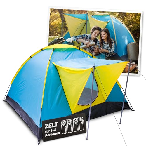STREND PRO Campingzelt 4 Personen 205x205x120 cm – Zelt MIT VORZELT - Wurfzelt mit Markise, Kuppelzelt Wasserdicht, großes Zelt für Urlaub & Festival